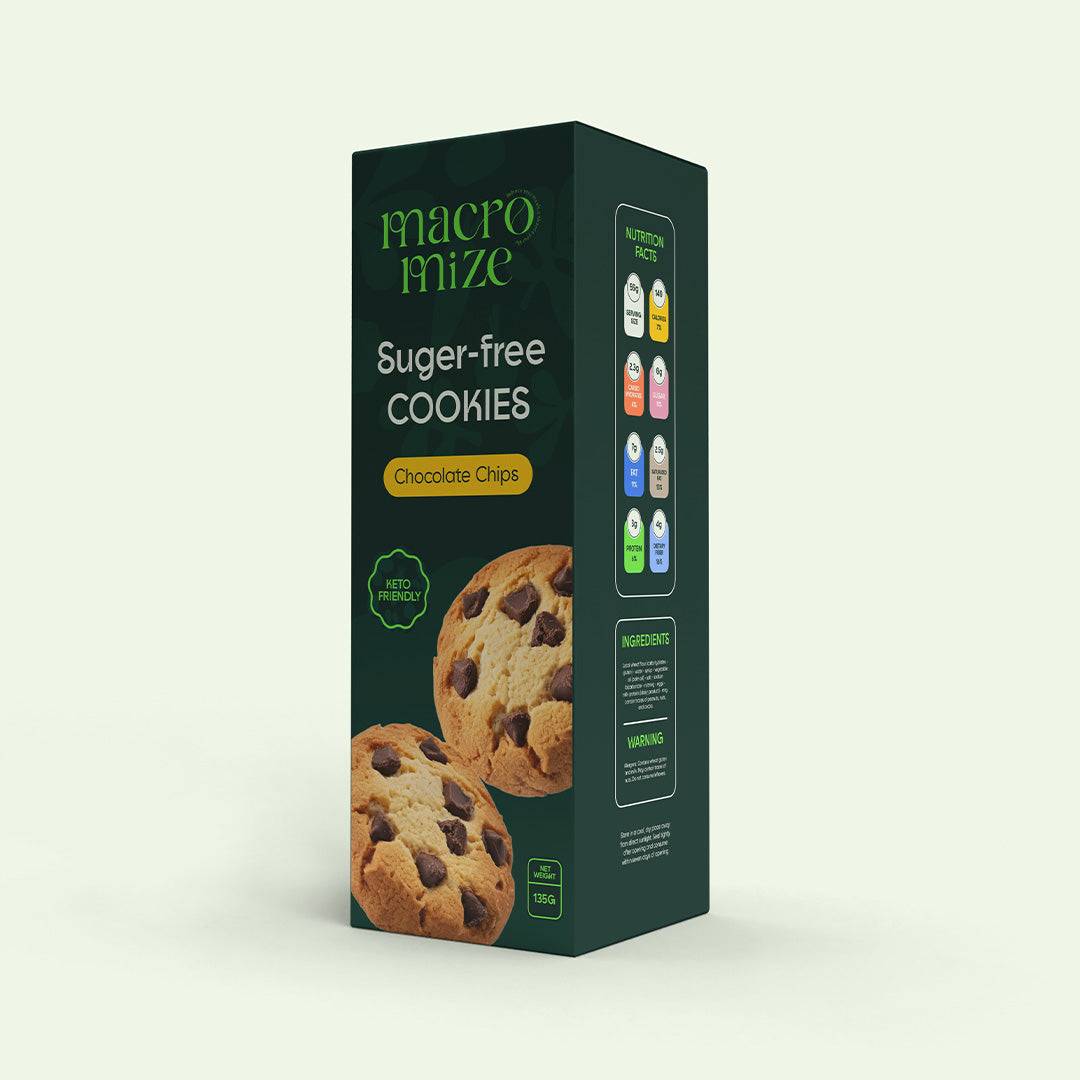 Chocolate Chip Cookies - Irresistibly Delicious | Macromize sugar-free cookies box featuring keto-friendly, low-carb chocolate chip treats.