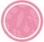 A pink circular icon with a white border, featuring subtle vegetable silhouettes including a carrot, onion, and leafy greens in the background.
